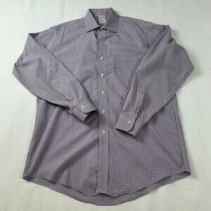 Brooks Brothers Men’s Purple Plaid Button Down Shirt 15.5/34 Excellent
